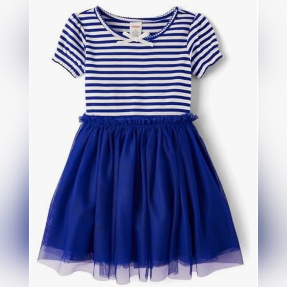 Gymboree Dress Blue Striped Tulle Tutu Bow Short Sleeve Size 12-18mo NEW